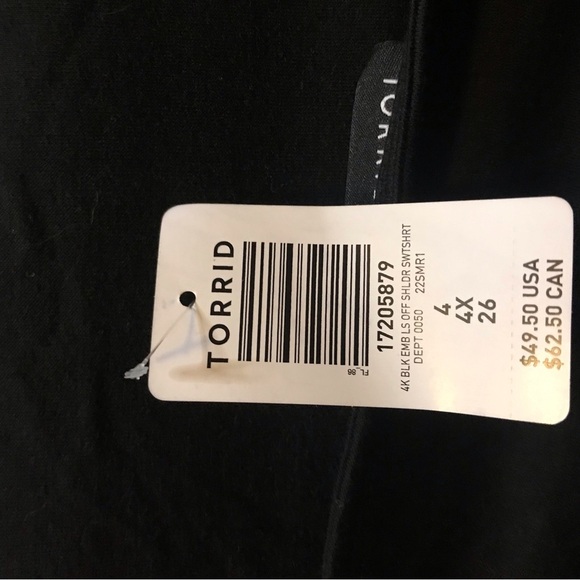 TORRID NWT Black Lace Embroidered Off Shoulder Top Sweatshirt Plus Sz 3X - Picture 8 of 8